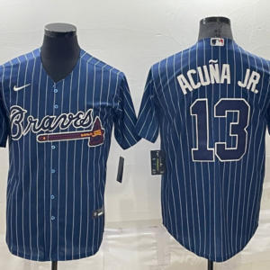 MLB Braves 13 Ronald Acuna Navy Nike Throwback Men Jersey