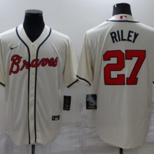 MLB Braves 27 Riley Cream Nike Cool Base Men Jersey