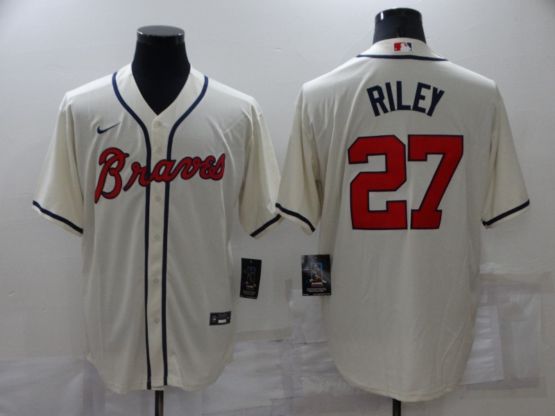 MLB Braves 27 Riley Cream Nike Cool Base Men Jersey