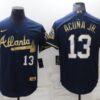 MLB Braves 13 Ronald Acuna Navy Gold Nike Cool Base Men Jersey