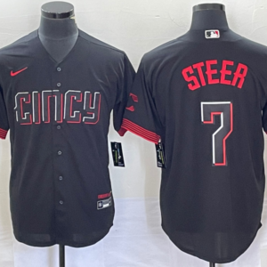 MLB Reds 7 Steer Black 2023 City Connect Nike Cool Base Men Jersey