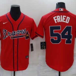 MLB Braves 54 Max Fried Red Nike Cool Base Men Jersey