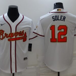 MLB Braves 12 White Soler 2022 White Gold Nike Cool Base Men Jersey
