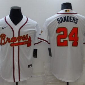 MLB Braves 24 Deion Sanders 2022 White Gold Nike Cool Base Men Jersey