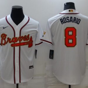 MLB Braves 8 Rosario 2022 White Gold Nike Cool Base Men Jersey