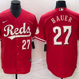 MLB Reds 27 Bauer Red Nike Cool Base Men Jersey