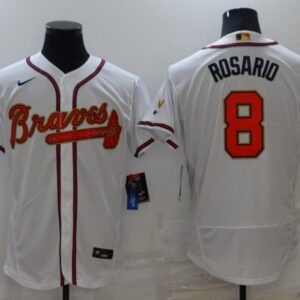 MLB Braves 8 Rosario 2022 White Gold Nike Flexbase Men Jersey