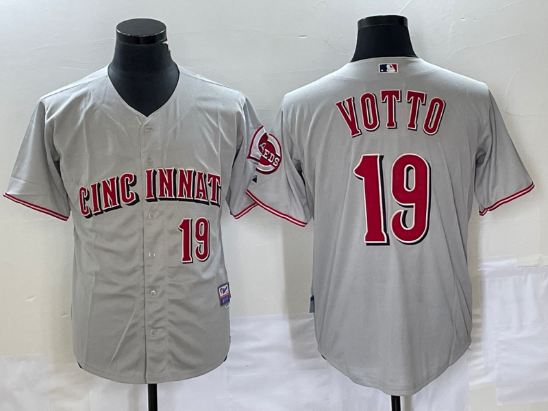 MLB Reds 19 Joey Votto Grey Cool Base Men Jersey