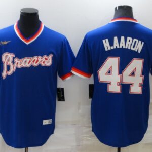MLB Braves 44 Hank Aaron Blue Throwback Men Jersey
