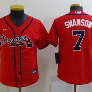 MLB Braves 7 Dansby Swanson Red Nike Cool Base Youth Jersey