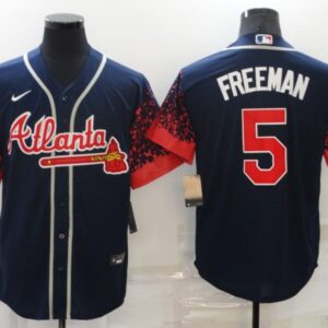 MLB Braves 5 Freddie Freeman Navy Drift Nike Cool Base Men Jersey