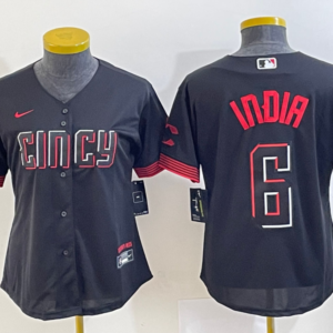 MLB Reds 6 Jonathan India Black 2023 City Connect Nike Cool Base Women Jersey