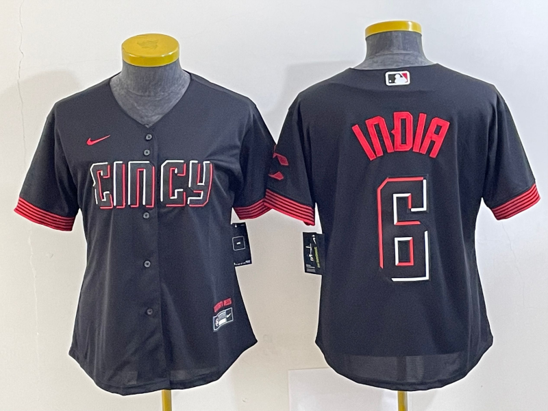 MLB Reds 6 Jonathan India Black 2023 City Connect Nike Cool Base Women Jersey