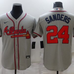 MLB Braves 24 Deion Sanders Grey Nike FlexBase Men Jersey