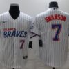MLB Braves 7 Dansby Swanson White 2021 City Connect Cool Base Men Jersey