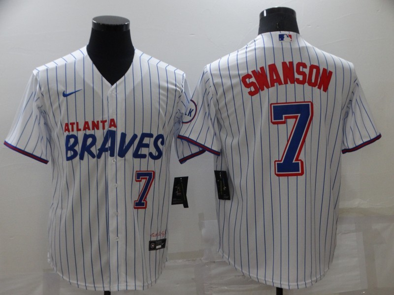 MLB Braves 7 Dansby Swanson White 2021 City Connect Cool Base Men Jersey