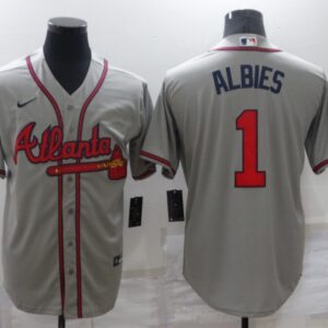 MLB Braves 1 ALBIES Grey Nike Cool Base Men Jersey