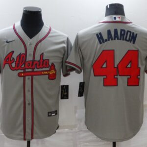 MLB Braves 44 Hank Aaron Grey Nike Cool Base Men Jersey