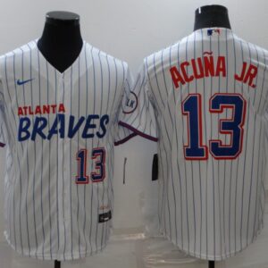 MLB Braves 13 Ronald Acuna Jr. White 2021 City Connect Cool Base Men Jersey