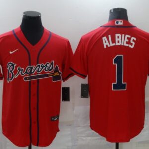 MLB Braves 1 Ozzie Albies Red Nike Cool Base Men Jersey