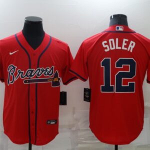 MLB Braves 12 Red Soler Nike Cool base Men Jersey