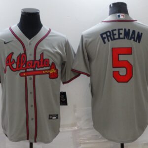 MLB Braves 5 Freddie Freeman Grey Nike Cool Base Men Jersey