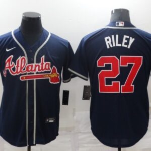MLB Braves 27 Riley Blue Nike Cool Base Men Jersey