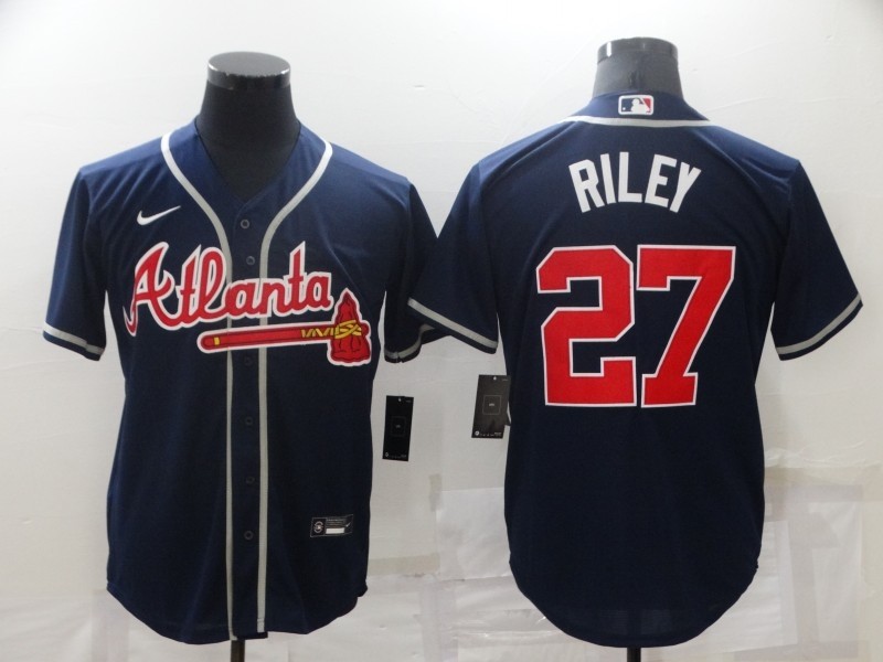 MLB Braves 27 Riley Blue Nike Cool Base Men Jersey