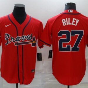 MLB Braves 27 Riley Red Nike Cool Base Men Jersey