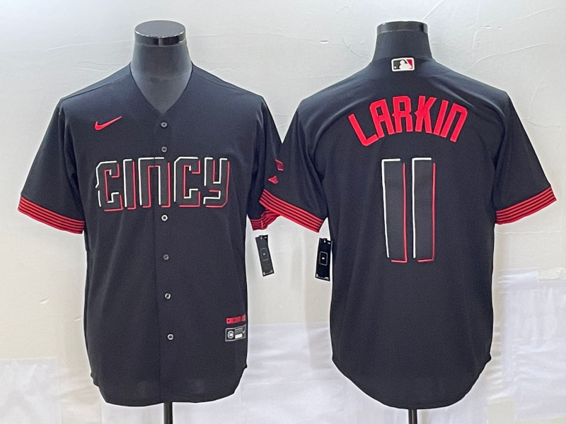 MLB Reds 11 Barry Larkin Black 2023 City Connect Nike Cool Base Men Jersey