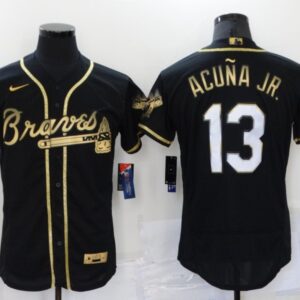 MLB Braves 13 Ronald Acuna Jr. Black Gold Flexbase Men Jersey