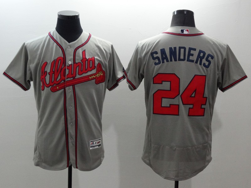 MLB Braves 24 Deion Sanders Grey FlexBase Men Jersey