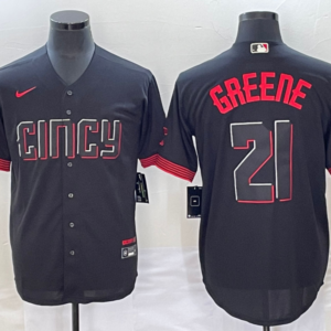 MLB Reds 21 Greene Black 2023 City Connect Nike Cool Base Men Jersey
