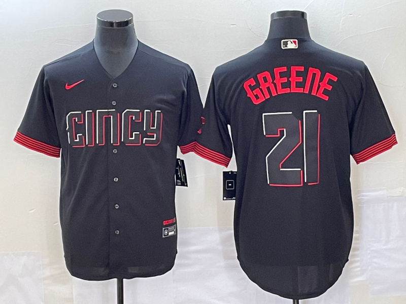 MLB Reds 21 Greene Black 2023 City Connect Nike Cool Base Men Jersey