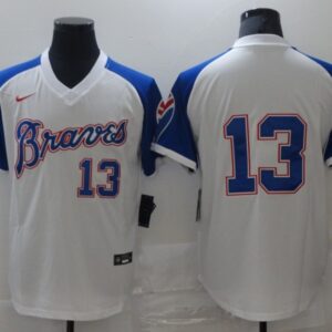 MLB Braves 13 Ronald Acuna Jr. White Blue Cool Base Men Jersey