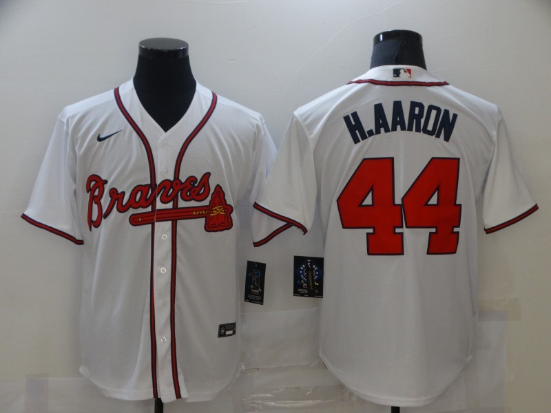 MLB Braves 44 Hank Aaron White Nike Cool Base Men Jersey