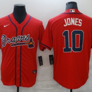 MLB Braves 10 Chipper Jones Red Nike Cool Base Men Jersey