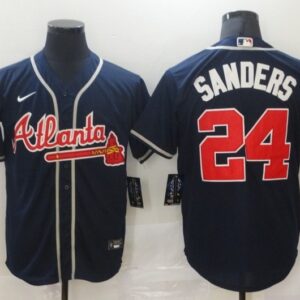 MLB Braves 24 Deion Sanders Blue Nike Cool Base Men Jersey