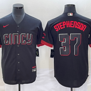 MLB Reds 37 Stephenson Black 2023 City Connect Nike Cool Base Men Jersey