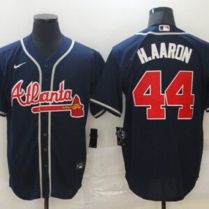 MLB Braves 44 Hank Aaron Navy Blue Throwback Men Jersey