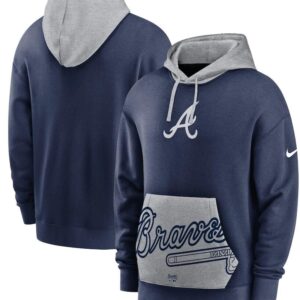 MLB Atlanta Braves Nike Navy Gray Heritage Tri Blend Pullover Hoodie