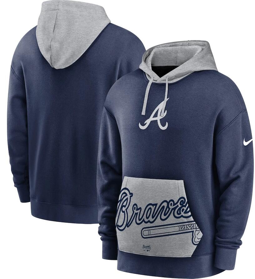 MLB Atlanta Braves Nike Navy Gray Heritage Tri Blend Pullover Hoodie