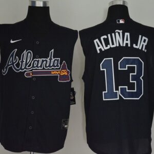 MLB Braves 13 Ronald Acuna Jr. Navy Nike Cool Base Sleeveless Men Jersey