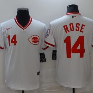 MLB Reds 14 Rose White Blank Nike Cool Base Men Jersey
