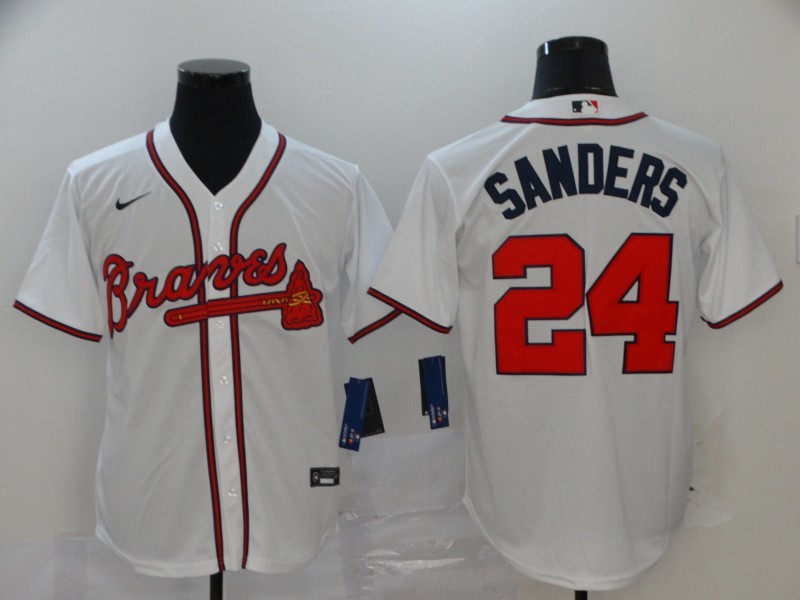MLB Braves 24 Deion Sanders White 2020 Nike Cool Base Men Jersey