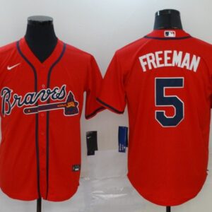 MLB Braves 5 Freddie Freeman Red 2020 Nike Cool Base Men Jersey