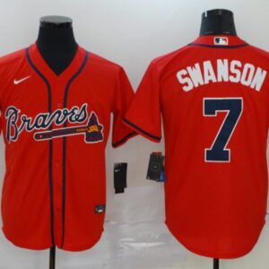 MLB Braves 7 Dansby Swanson Red 2020 Nike Cool Base Men Jersey