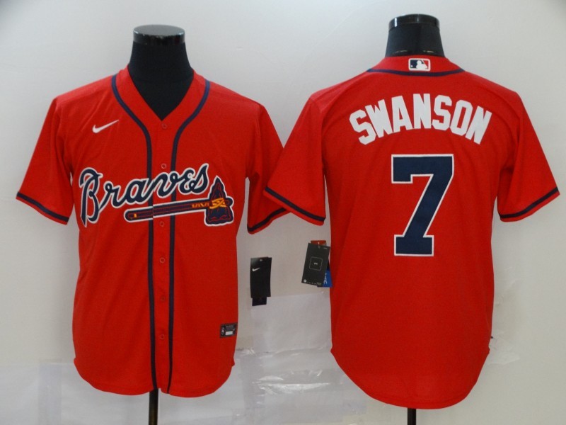 MLB Braves 7 Dansby Swanson Red 2020 Nike Cool Base Men Jersey