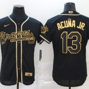 MLB Braves 13 Ronald Acuna Jr. Black Gold 2020 Nike Flexbase Men Jersey