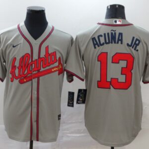 MLB Braves 13 Ronald Acu?a Jr Grey 2020 Nike Cool Base Men Jersey